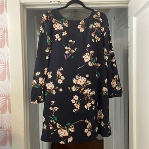 Navy floral long sleeve shift dress
